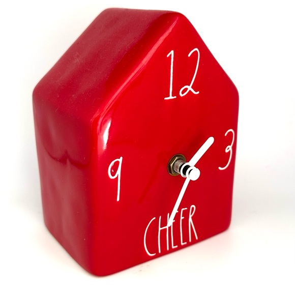 RAE DUNN Festive Red Ceramic House Shaped CHEER Clock - Picture 2 of 10